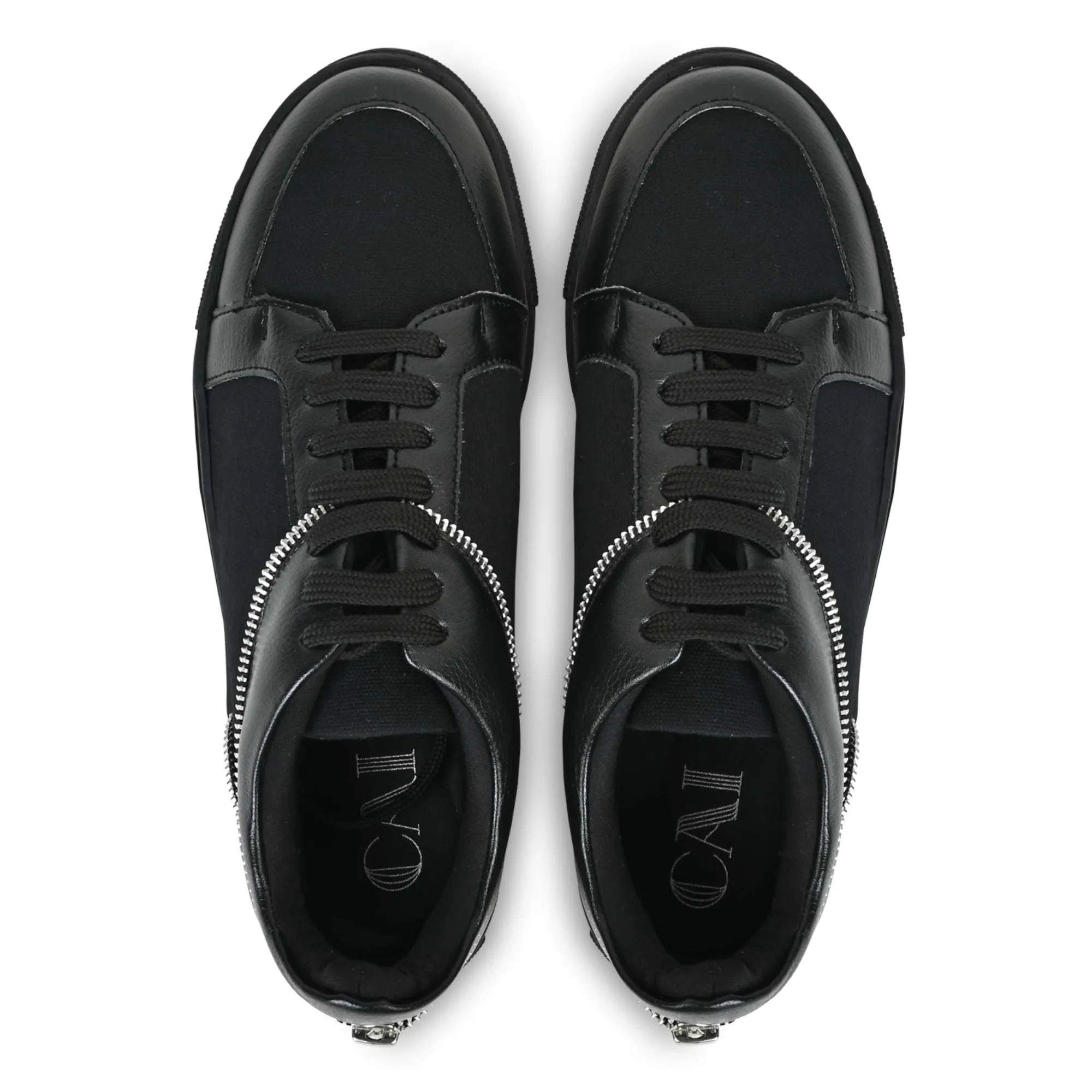 Zipper-Accent Sneakers- Black