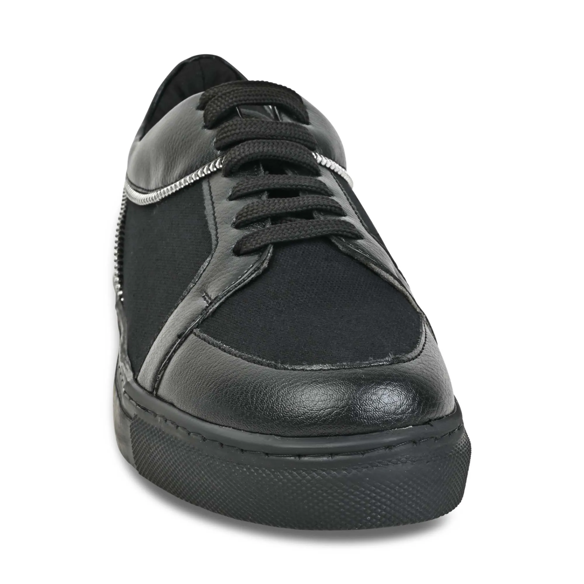 Zipper-Accent Sneakers- Black